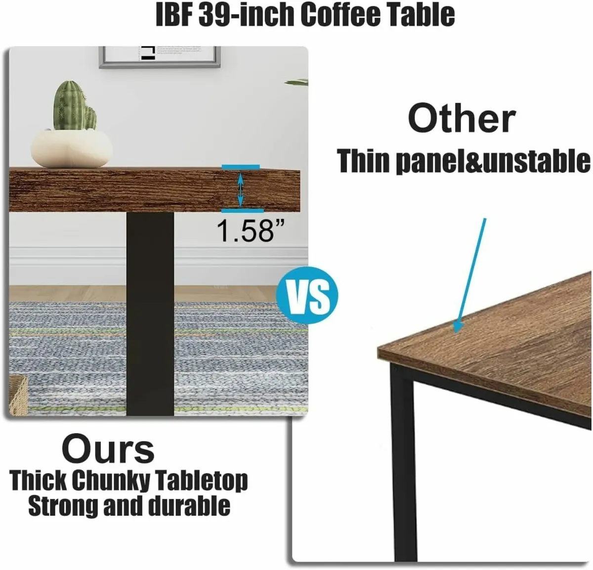 Coffee Table Wooden Living Room Table, 39 Inch - Image 2