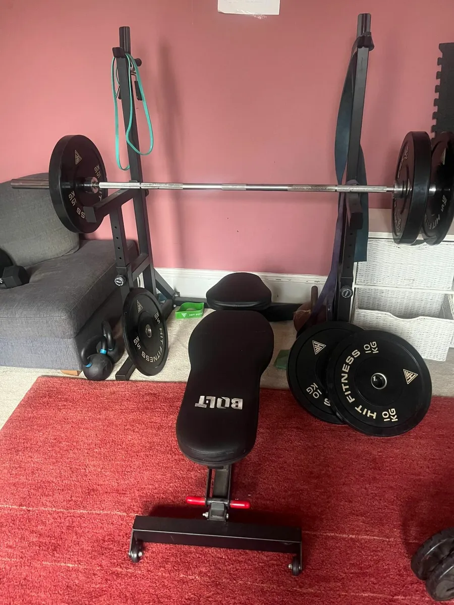 gym equipment- squat rack bench bar - Image 1