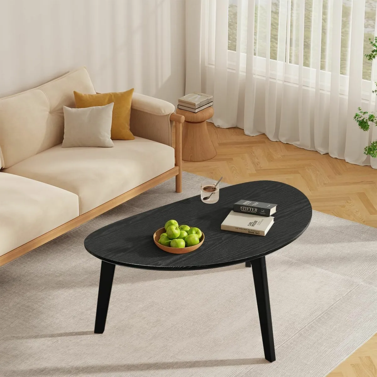 Wood Coffee Table, Lage Oval Coffee Tables 85cm - Image 4
