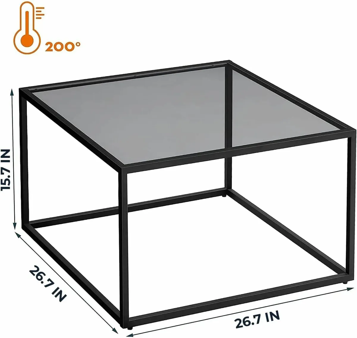 Square Coffee Table, Modern Glass Living Room 68cm - Image 3