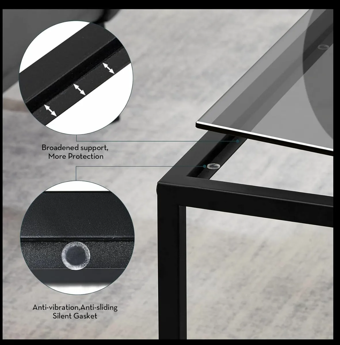 Square Coffee Table, Modern Glass Living Room 68cm - Image 4