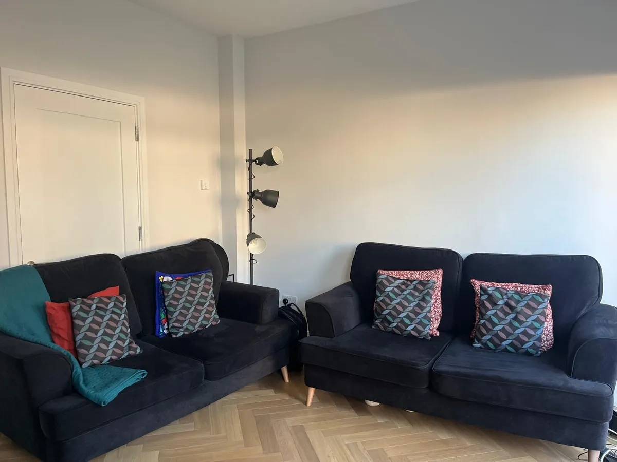 Two dark navy very nice 2 seater sofas for sale - Image 1