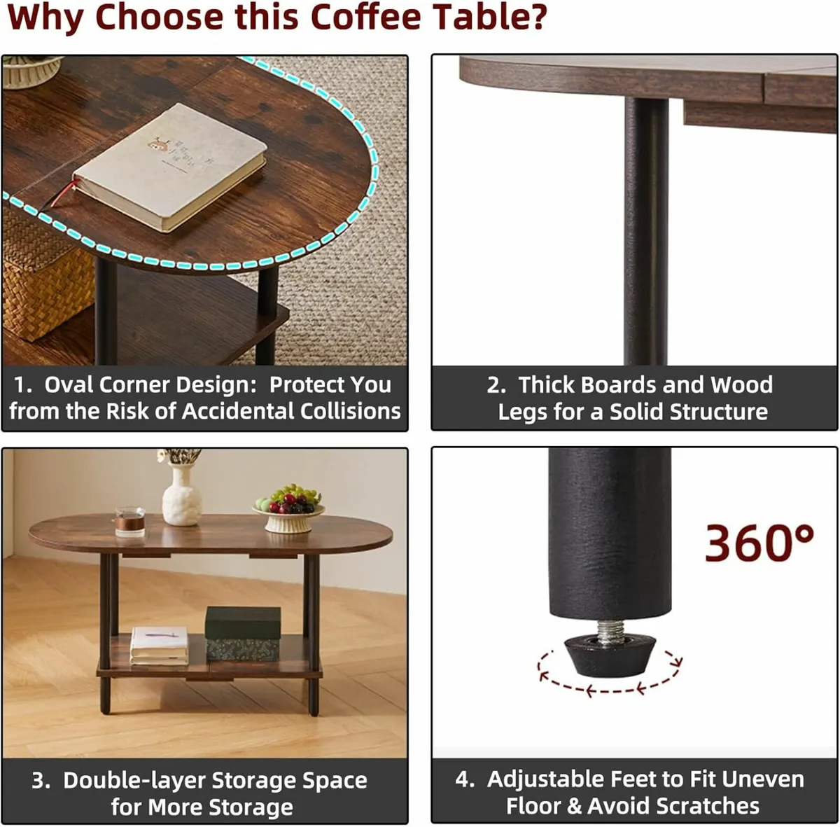 Living Room Table, Wooden Coffee Table Storage - Image 4