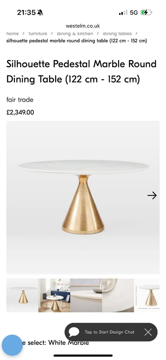 Table + 5 chairs WEST ELM pedestal marble - Image 2