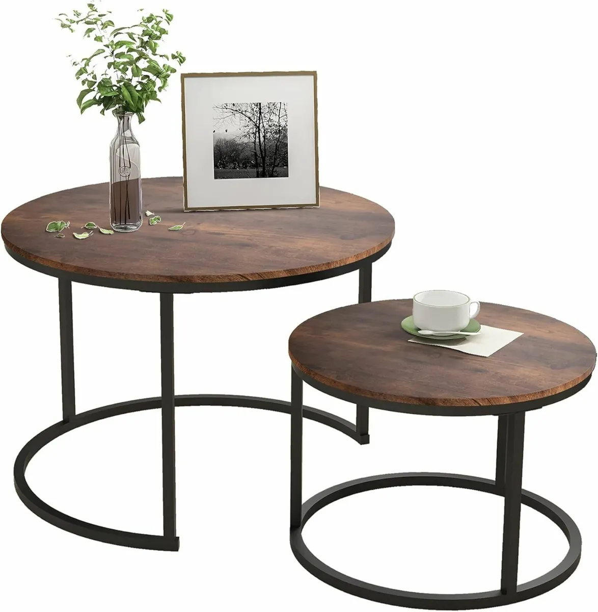 Black Coffee Table Set of 2 Side Table Living Room - Image 1