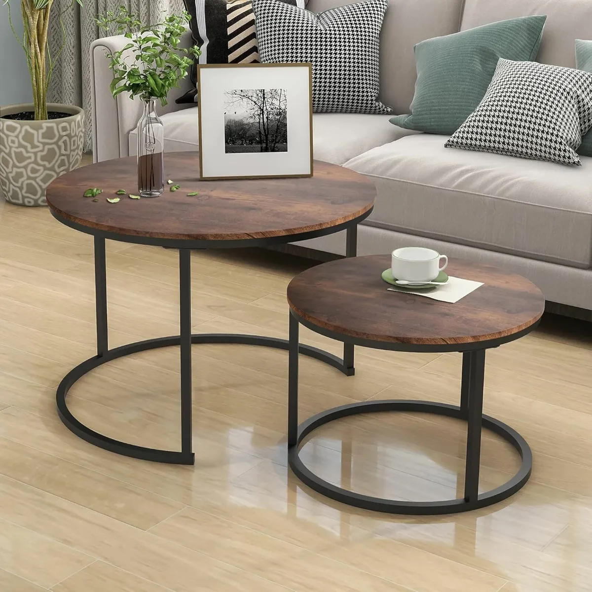 Black Coffee Table Set of 2 Side Table Living Room - Image 3