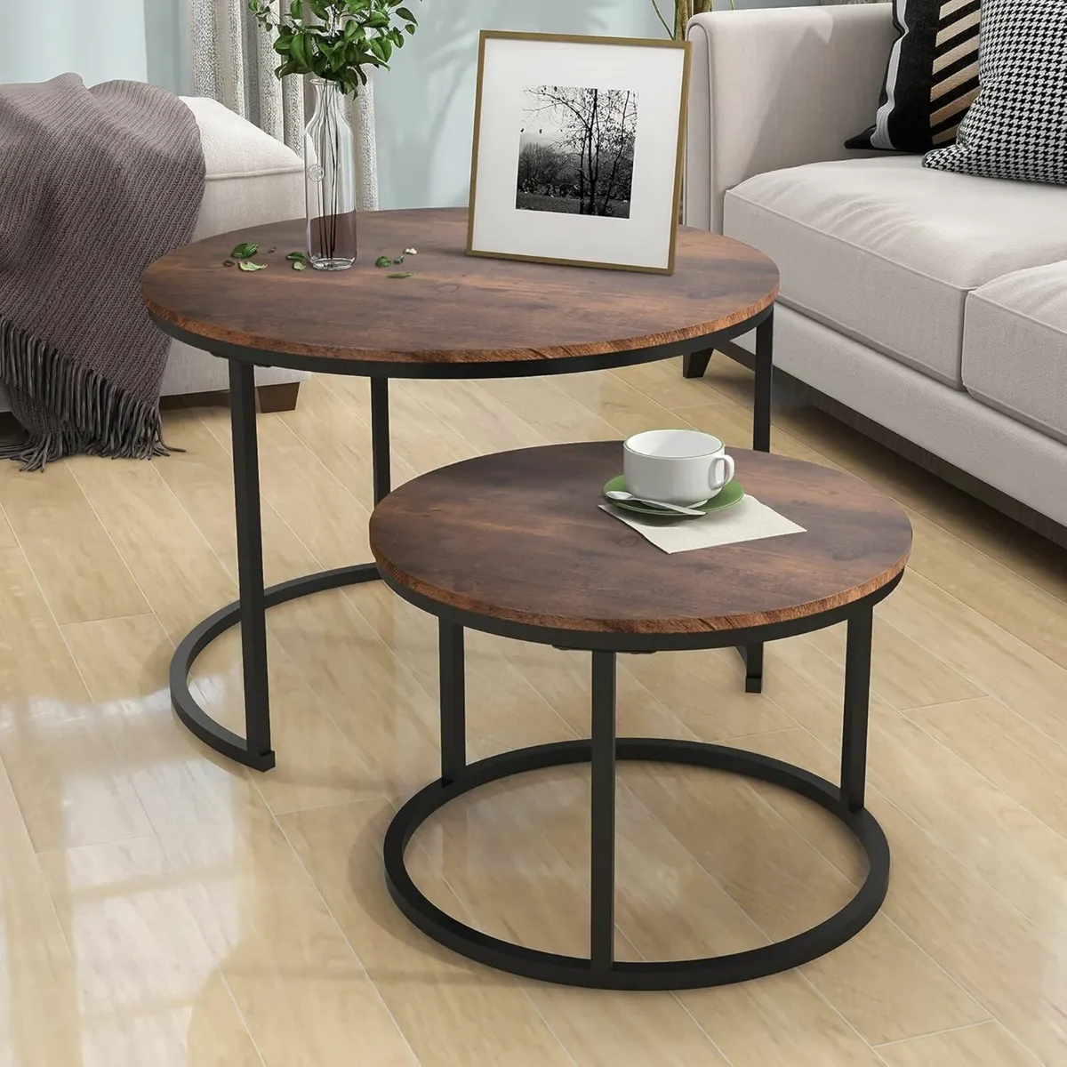 Black Coffee Table Set of 2 Side Table Living Room - Image 4