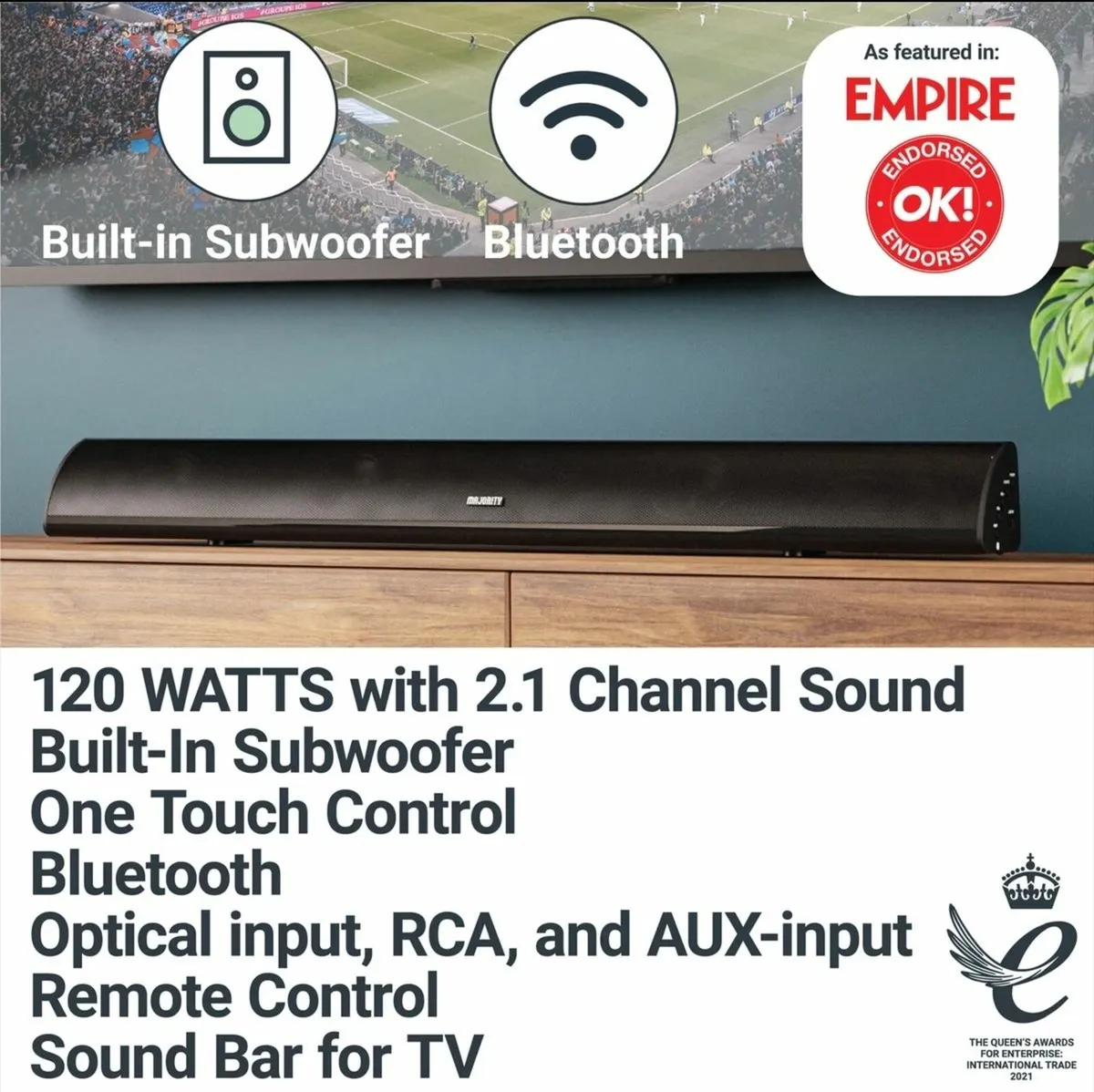 Majority Bluetooth Sound Bar 120W 2.1 Ch Soundbar - Image 1