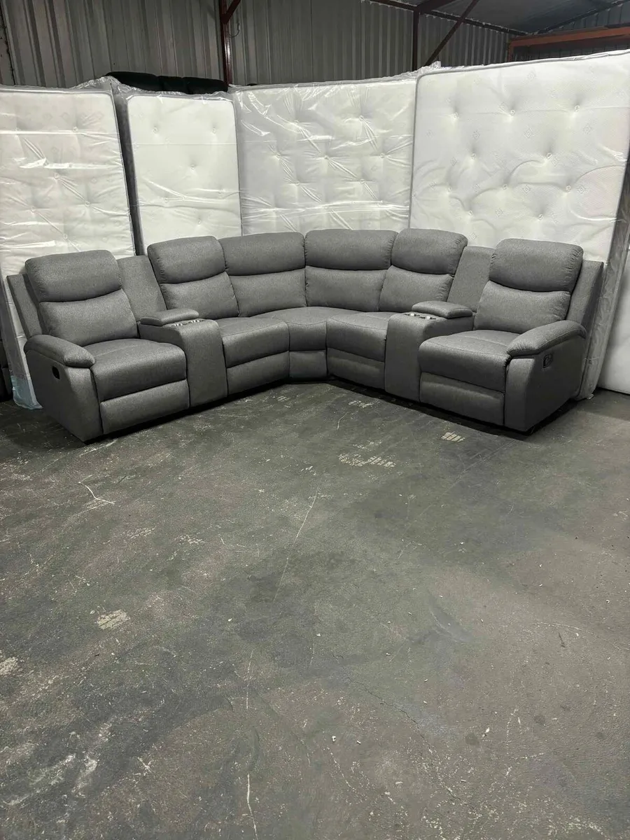 New Stanley Grey Fabric Corner Recliner Sofa - Image 1