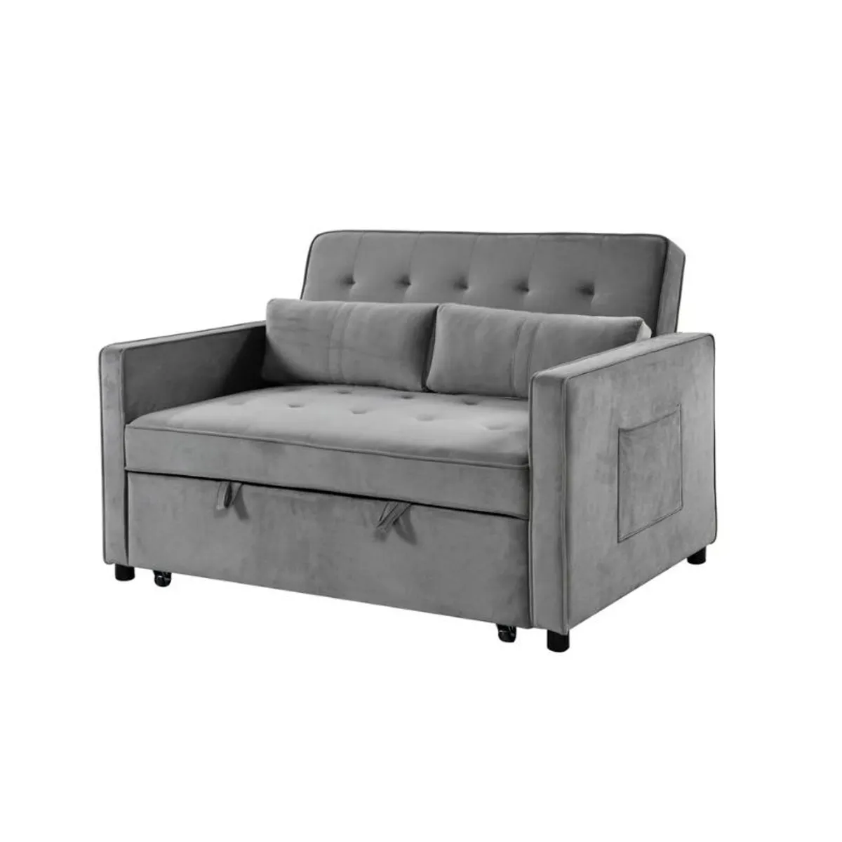 2 Seater Pull-Out Sofa Bed - 132 cm - Grey Velvet - Image 2