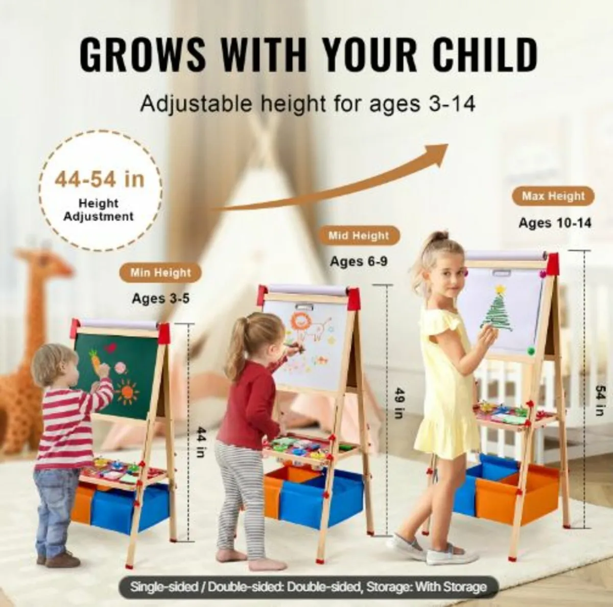 Art Easel for Kids,3-in-1 Wooden Double-Sided Kid - Image 3