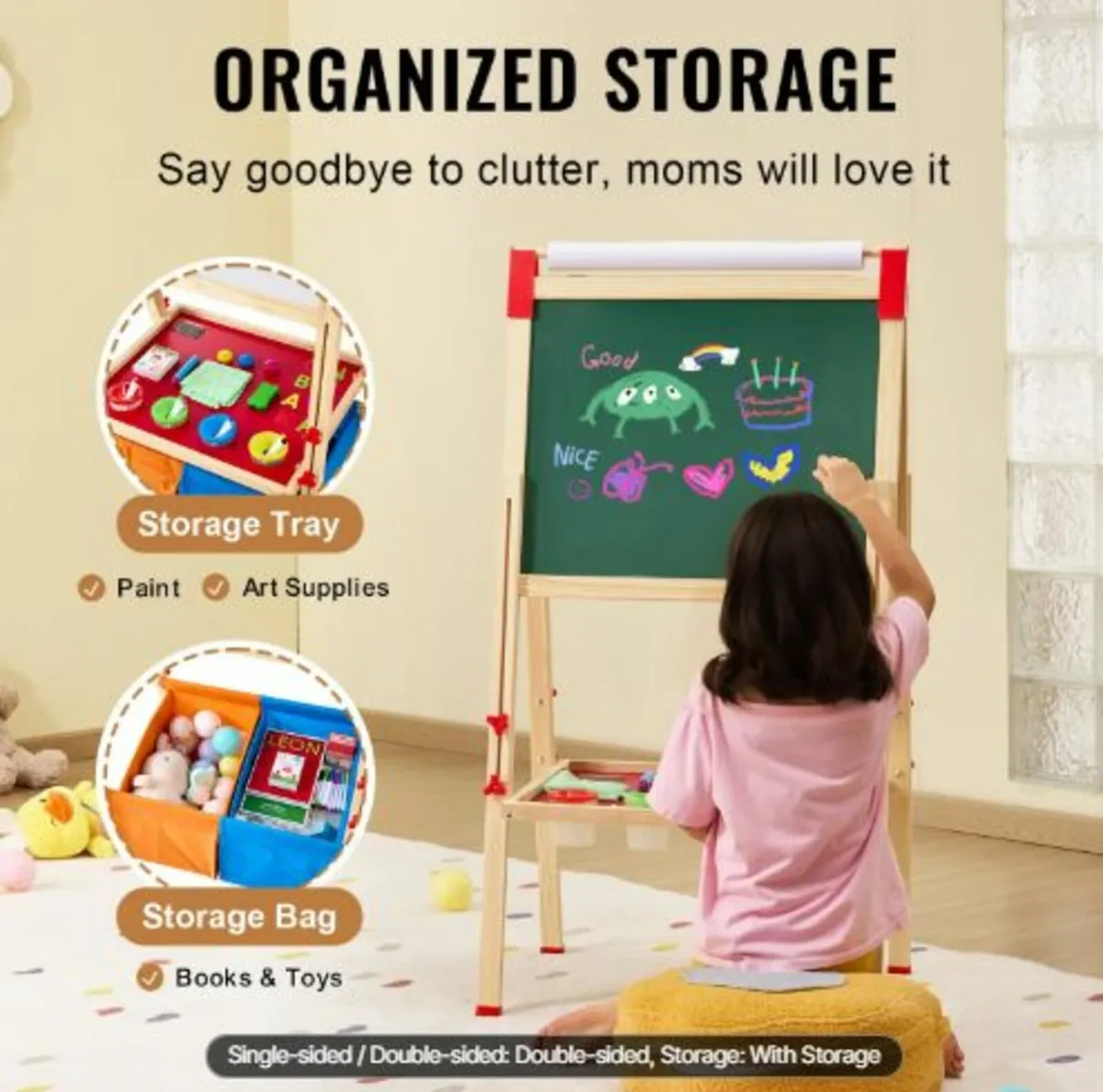 Art Easel for Kids,3-in-1 Wooden Double-Sided Kid - Image 4