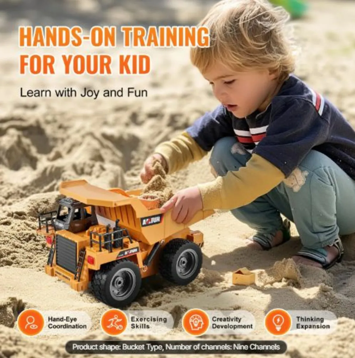 RC Dump Truck Toy, 9-Channel 1:18 Scale, Remote - Image 3