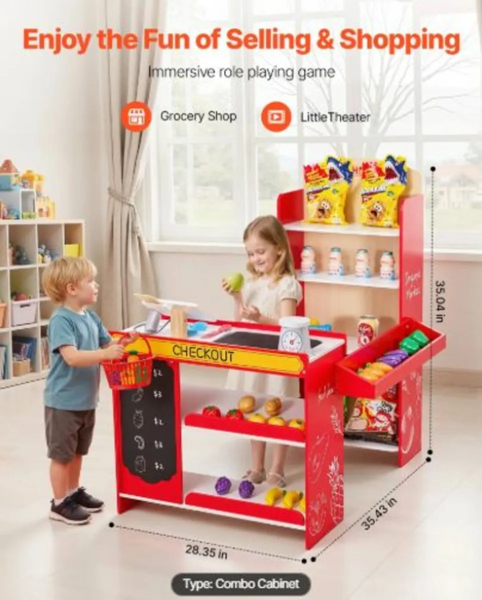 Kids Grocery Store Playset, Wooden Play Store - Image 2