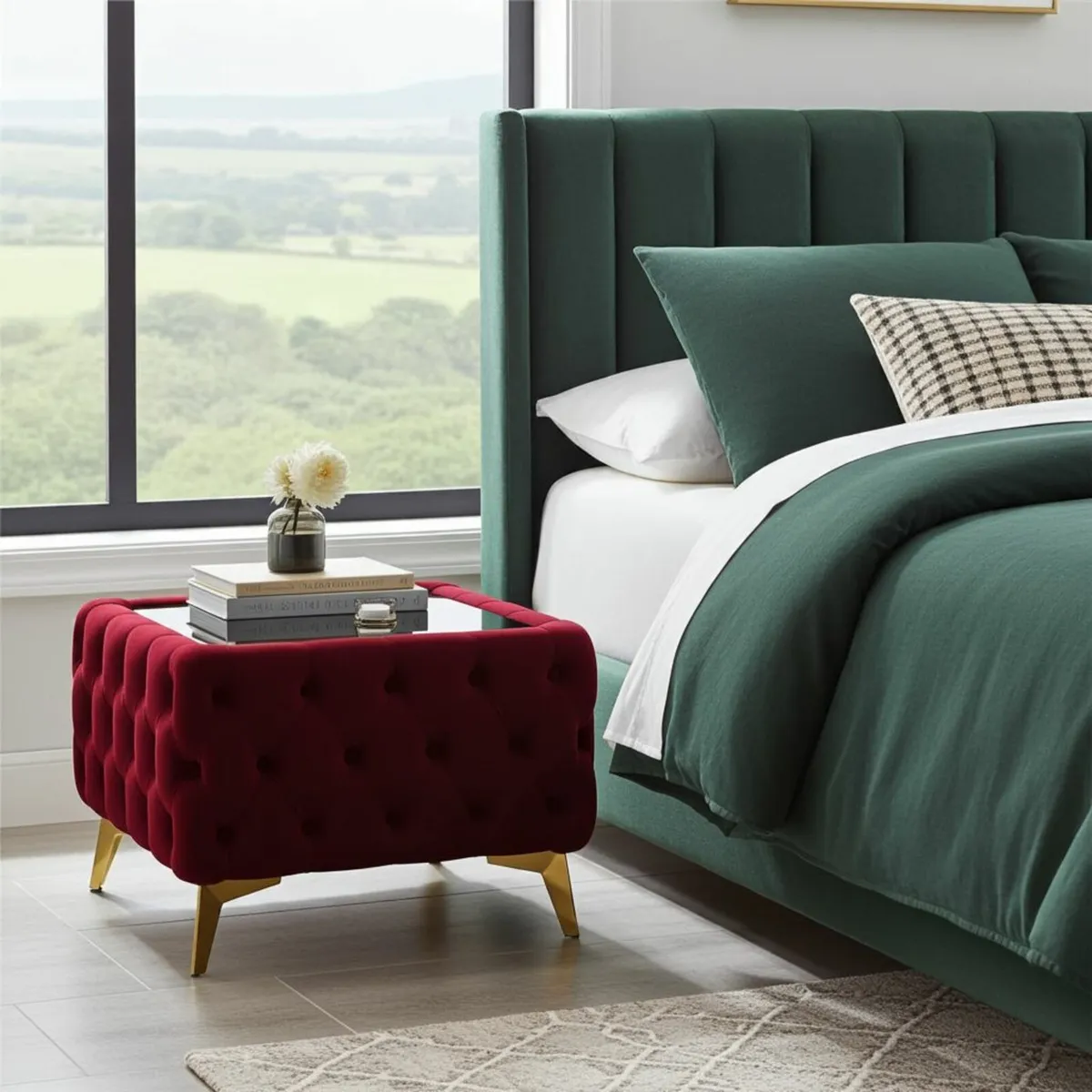 Chesterfield Velvet Square Coffee Table with Glass - Image 4