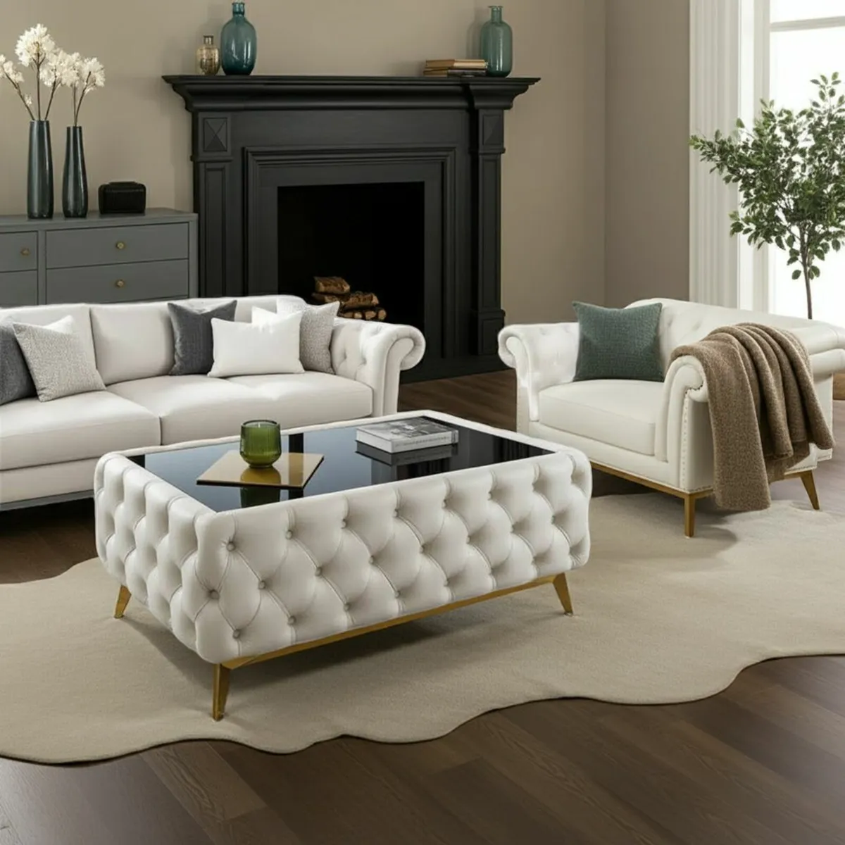 Chesterfield Coffee Table Velvet Rectangle 83x63 - Image 3