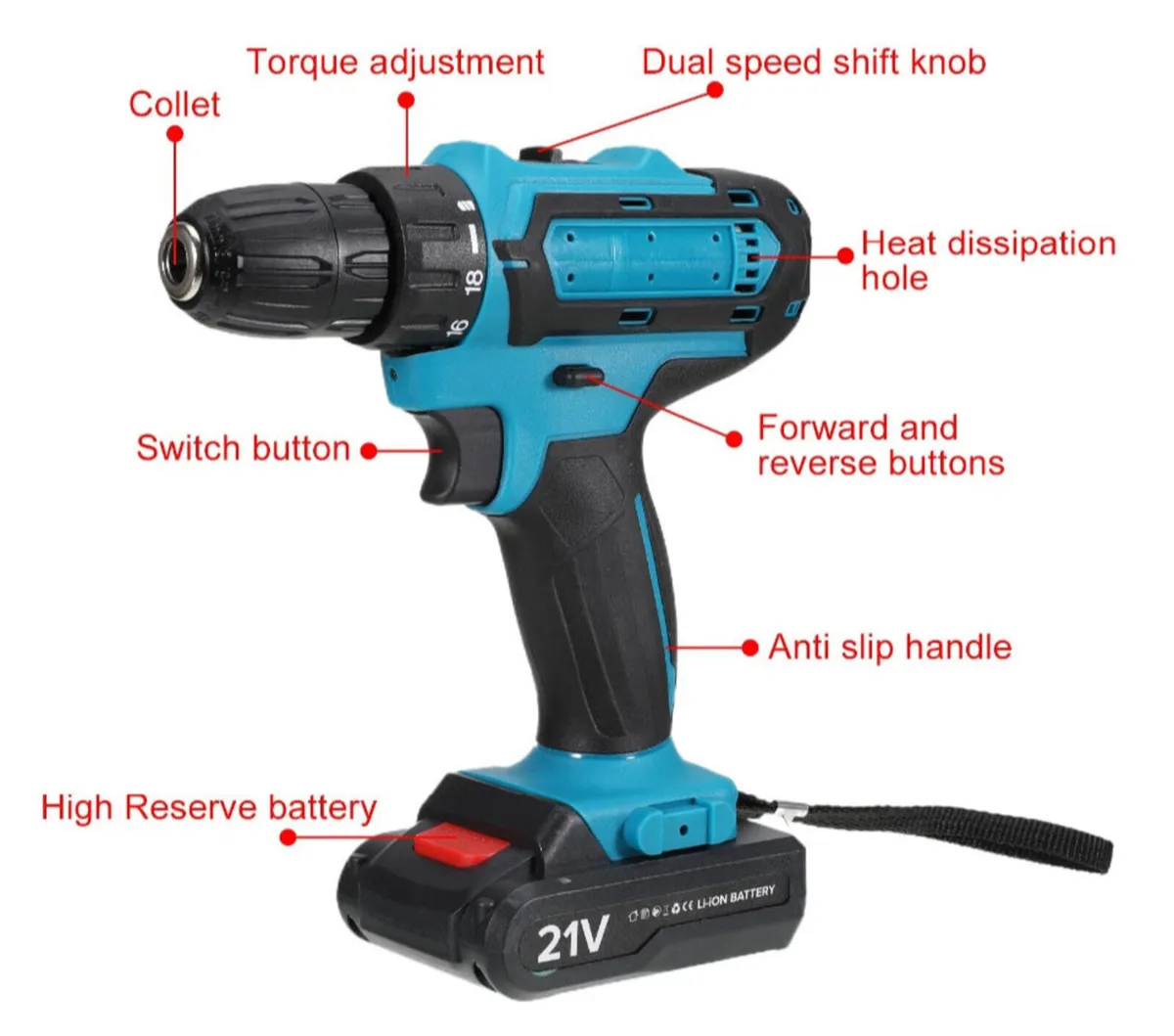 NEW 21V Cordless Drill Combi Screwdriver 2xbattery - Image 4