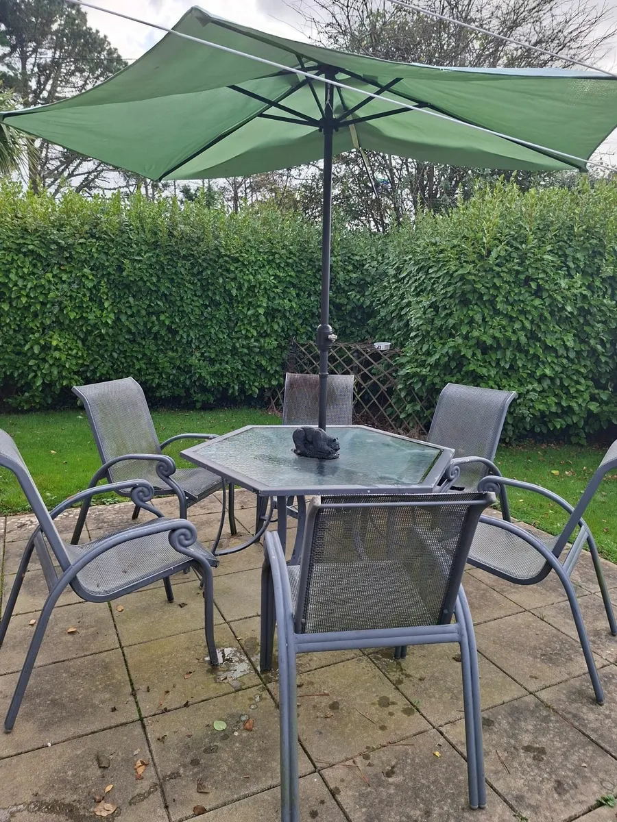 Garden table, chairs and canopy