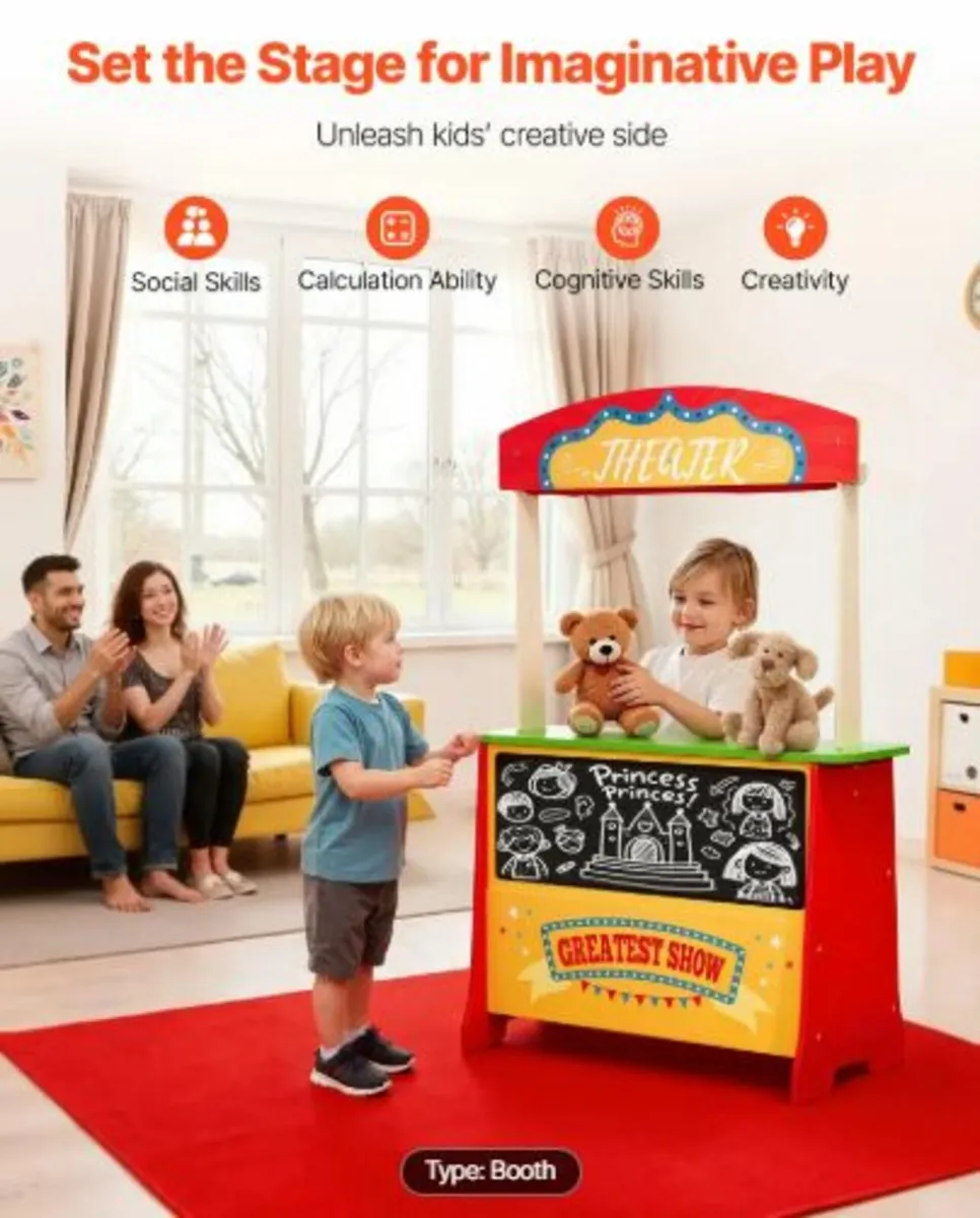 Wooden Puppet Theater with Curtains, 2-in-1 - Image 4