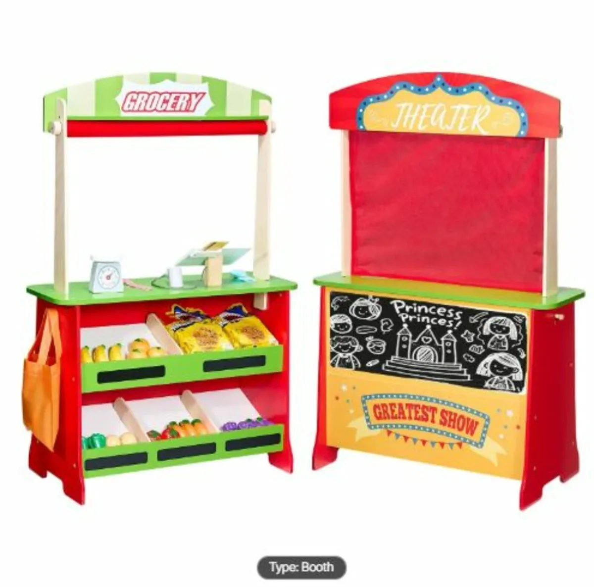 Wooden Puppet Theater with Curtains, 2-in-1 - Image 1