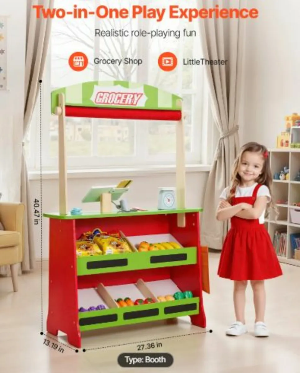 Wooden Puppet Theater with Curtains, 2-in-1 - Image 2