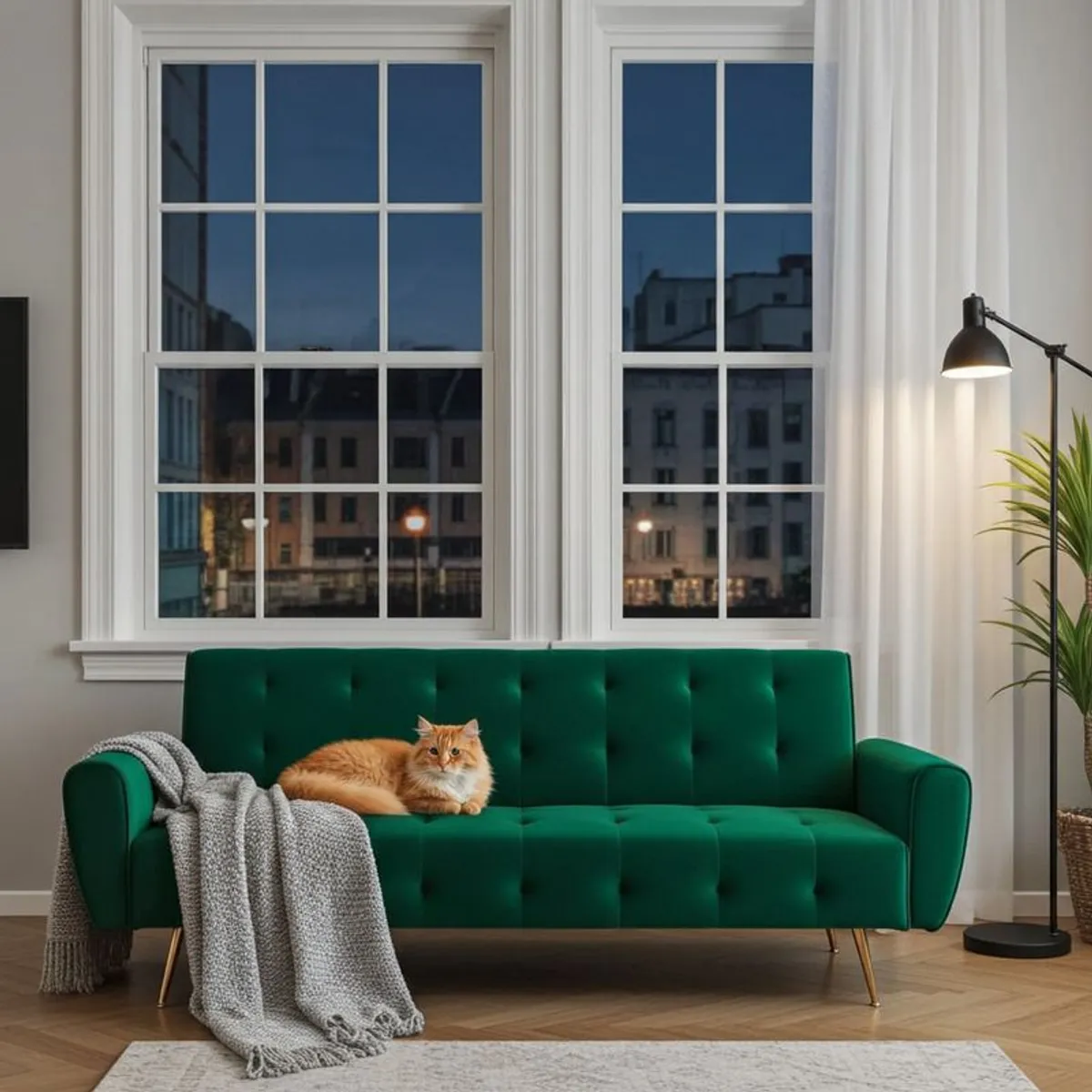 Luxury Velvet Sofa Bed with Golden Legs green - Image 1