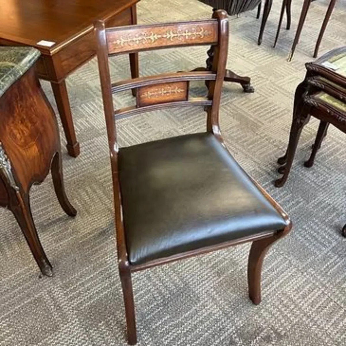 Regency mahogany inlaid green leather occasional c