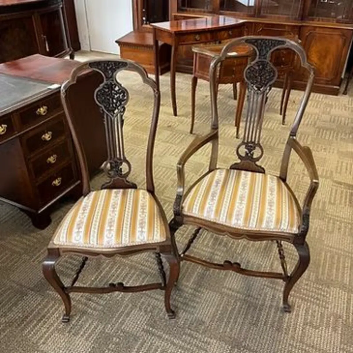 Set of 19th century mahogany upholstered his & her