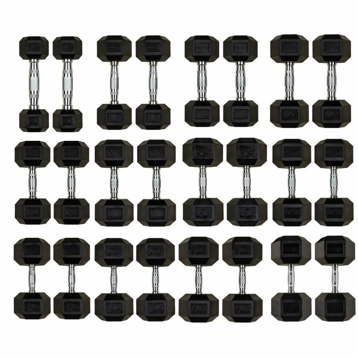 Rubber Hex Dumbbell Set 2.5kg - 30kg - Weights Gym - Image 2