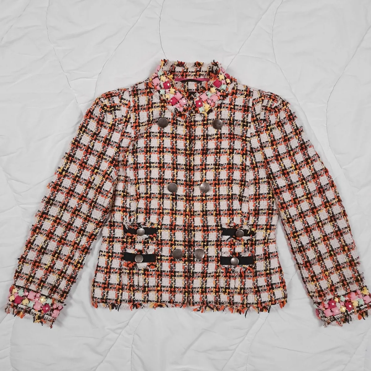 Next Orange White Tweed Jacket Boucle Blazer 10UK - Image 1