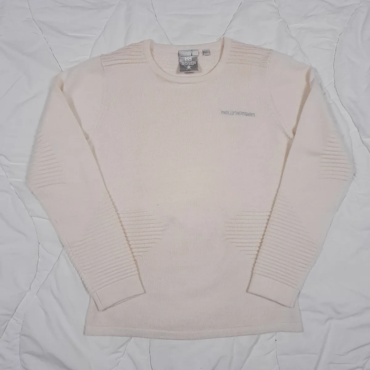Cream White Crew Neck Jumper Slim Fit Mens M/L - Image 2