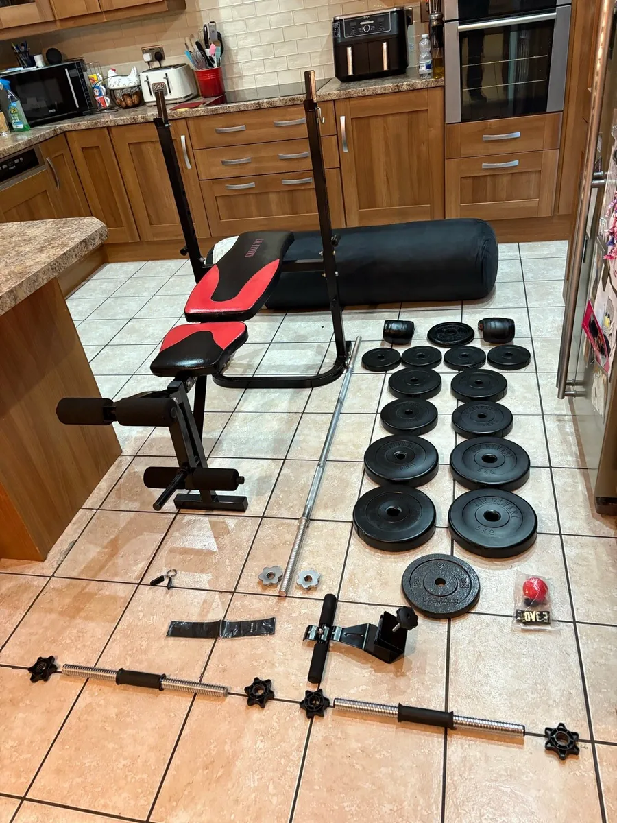 WEIGHT BENCH, HEAVY BOX BAG, WEIGHTS, BARS + MORE! - Image 1