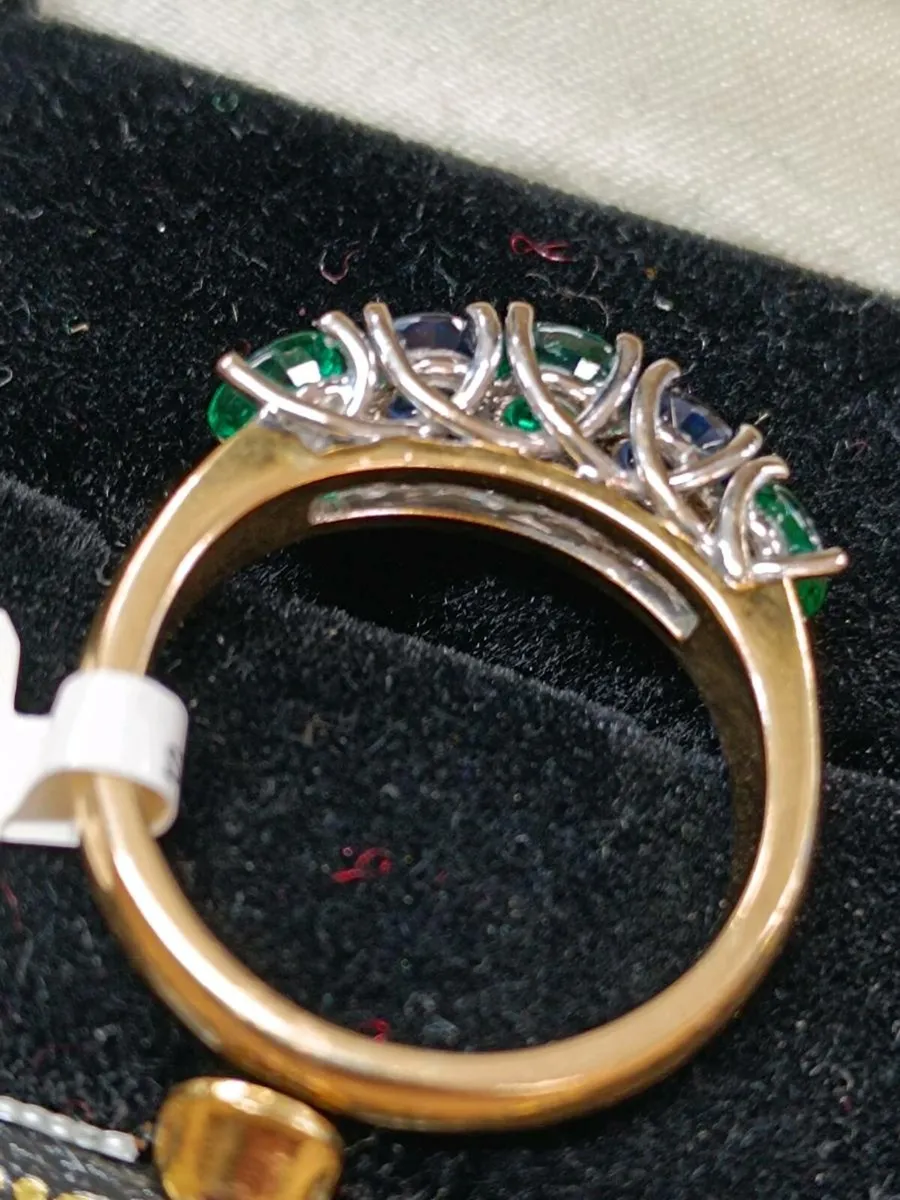 Blue Sapphire & Emerald Ring , 18k Yellow Gold - Image 4