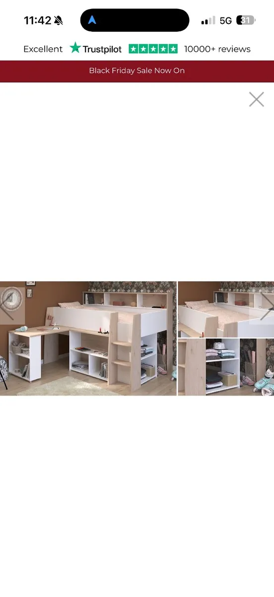 Kids Mid Sleeper Bunk with Desk - Image 4