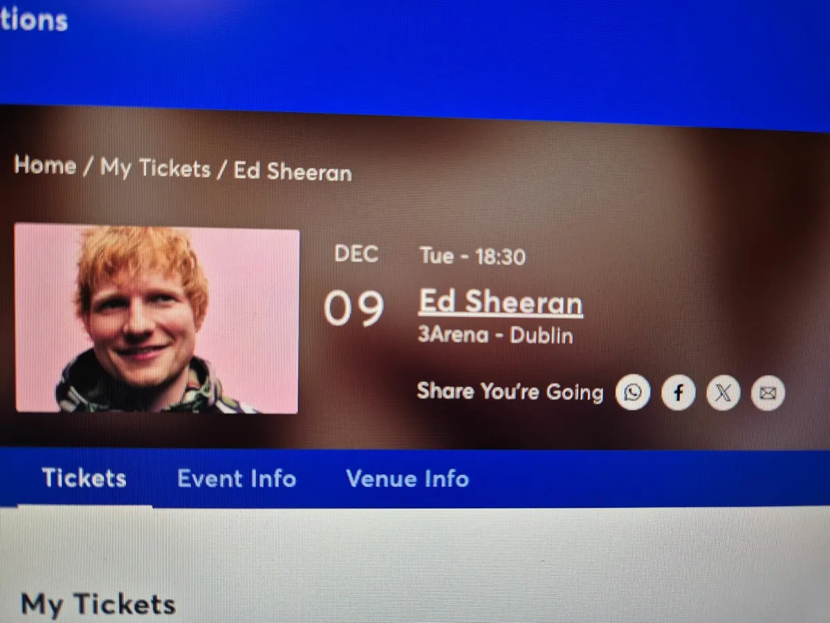 Ed Sheeran tickets x 2 - Image 1