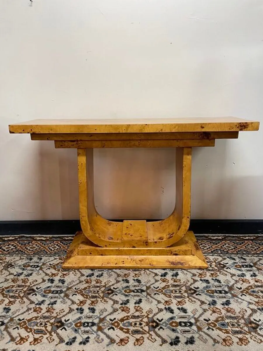 Art Deco Style Walnut Burl Console Table - Image 3
