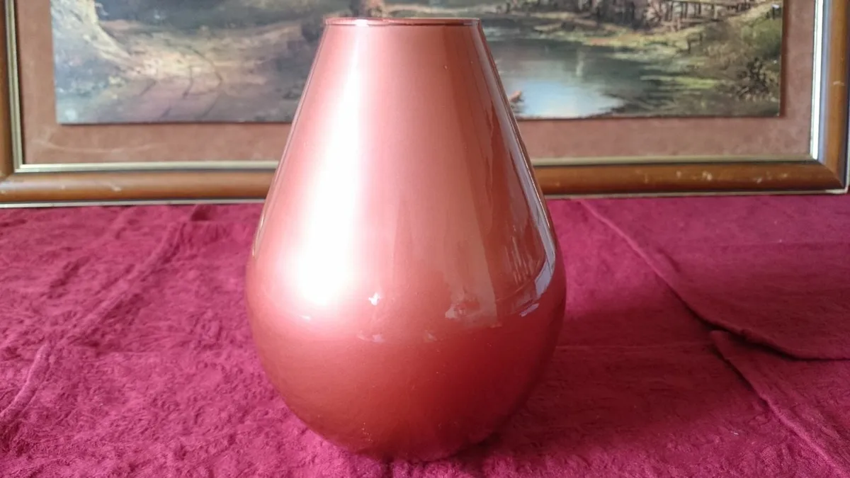 9 Inches Tall Orange Glass Vase Made In Spain - Image 1