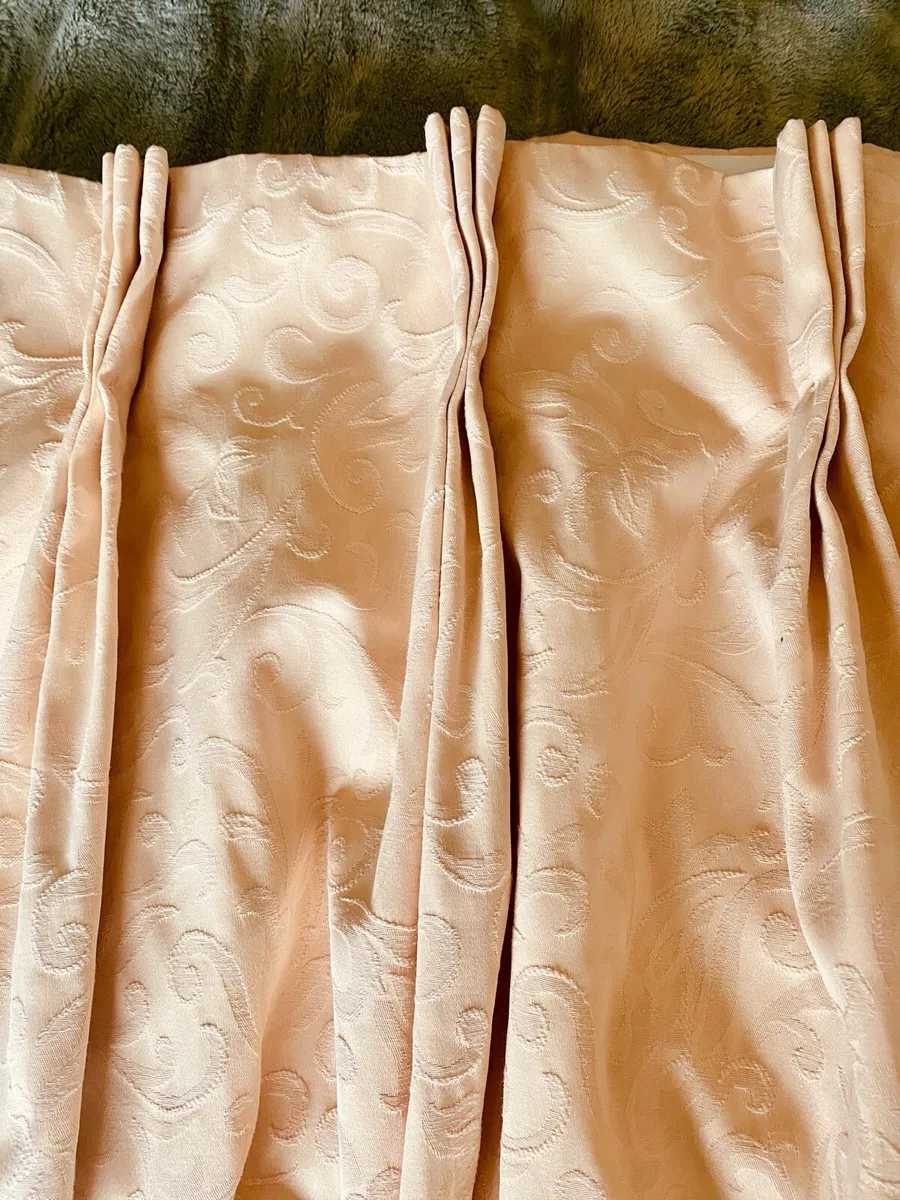 Full length triple pinch pleat gold curtains