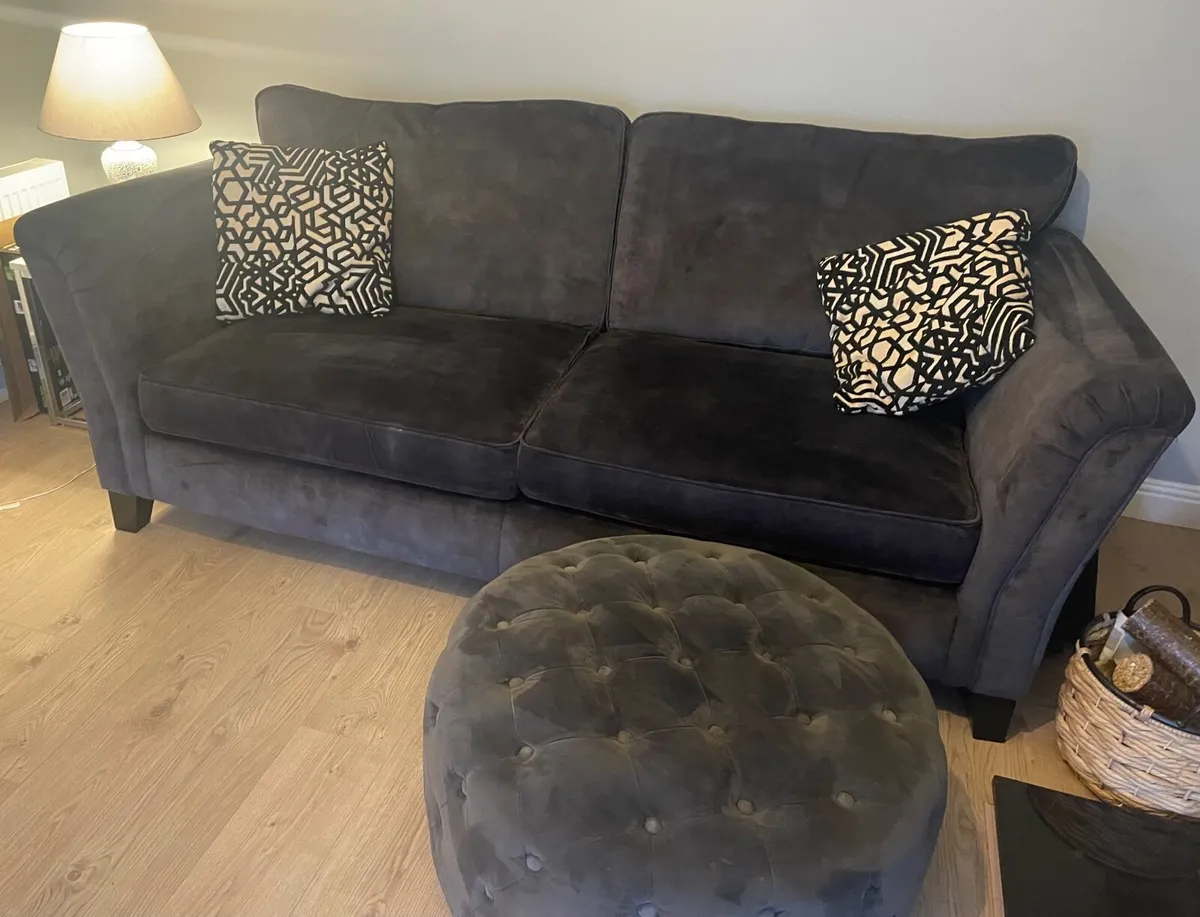 DFS Charcoal velvet 3 seater Sofa - Image 1