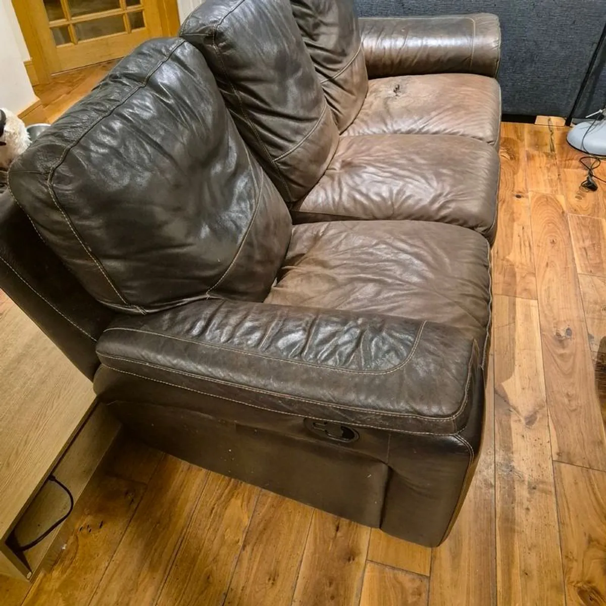 Three piece leather suite free to take away (in need of repair) - Image 1
