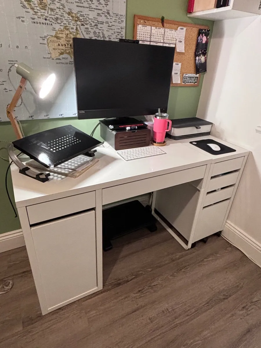 White office Desk w/ extra Drawer unit - Image 1