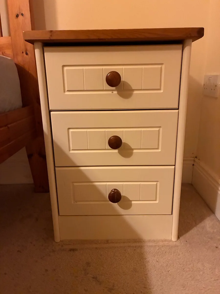 Pair of 3-Drawer Bedside Lockers – Cream & Pine - Image 1