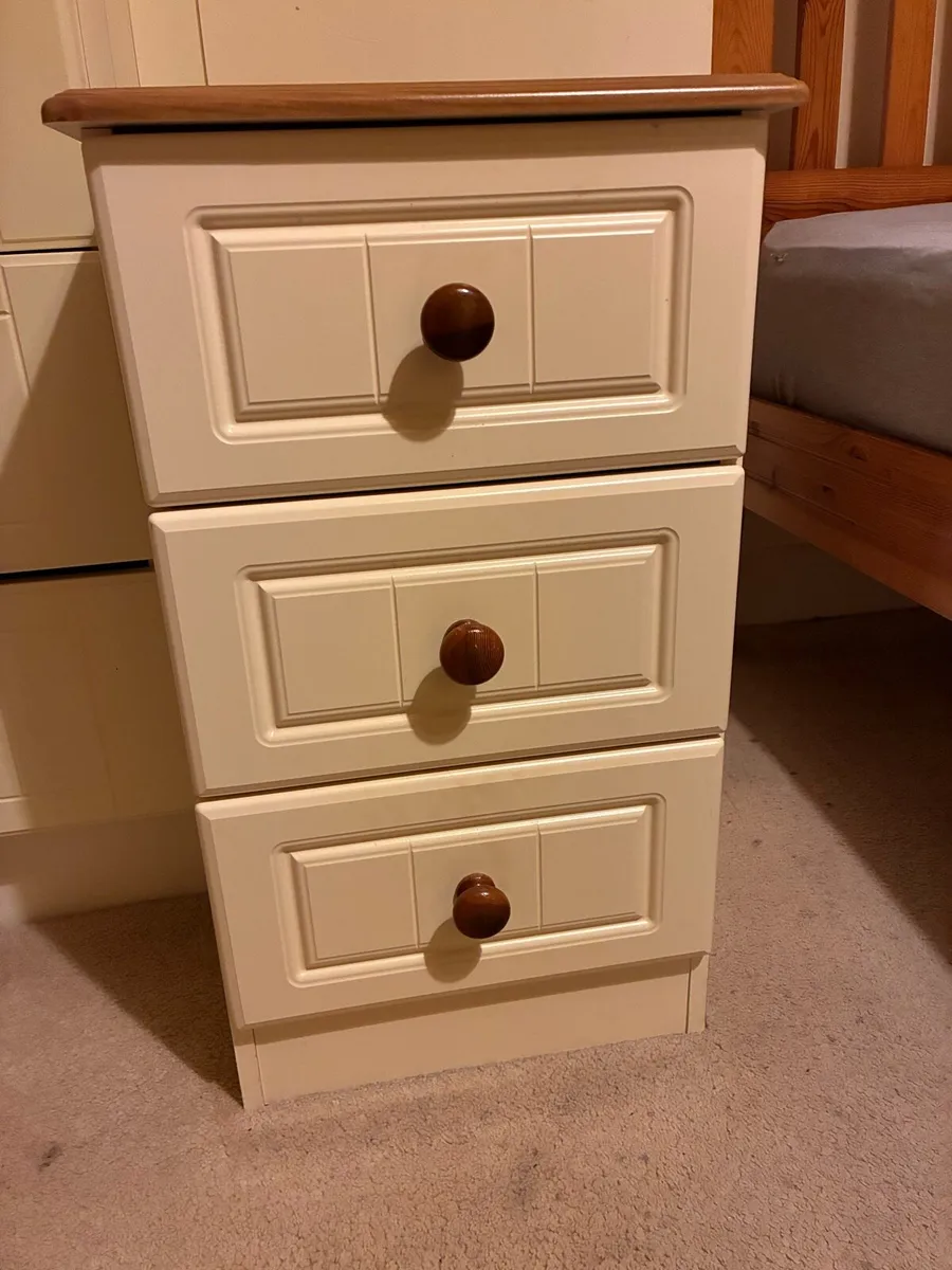Pair of 3-Drawer Bedside Lockers – Cream & Pine - Image 2