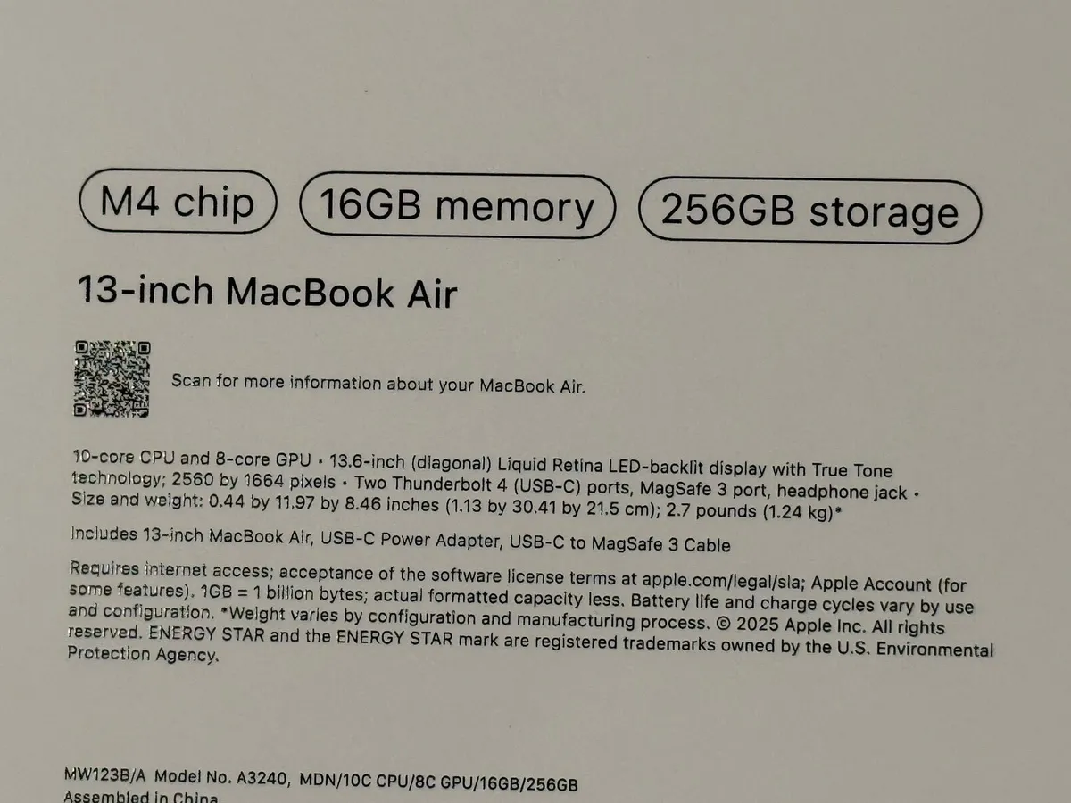 MacBook Air 13-inch M4 2025 16/256 Sealed 1y - Image 4
