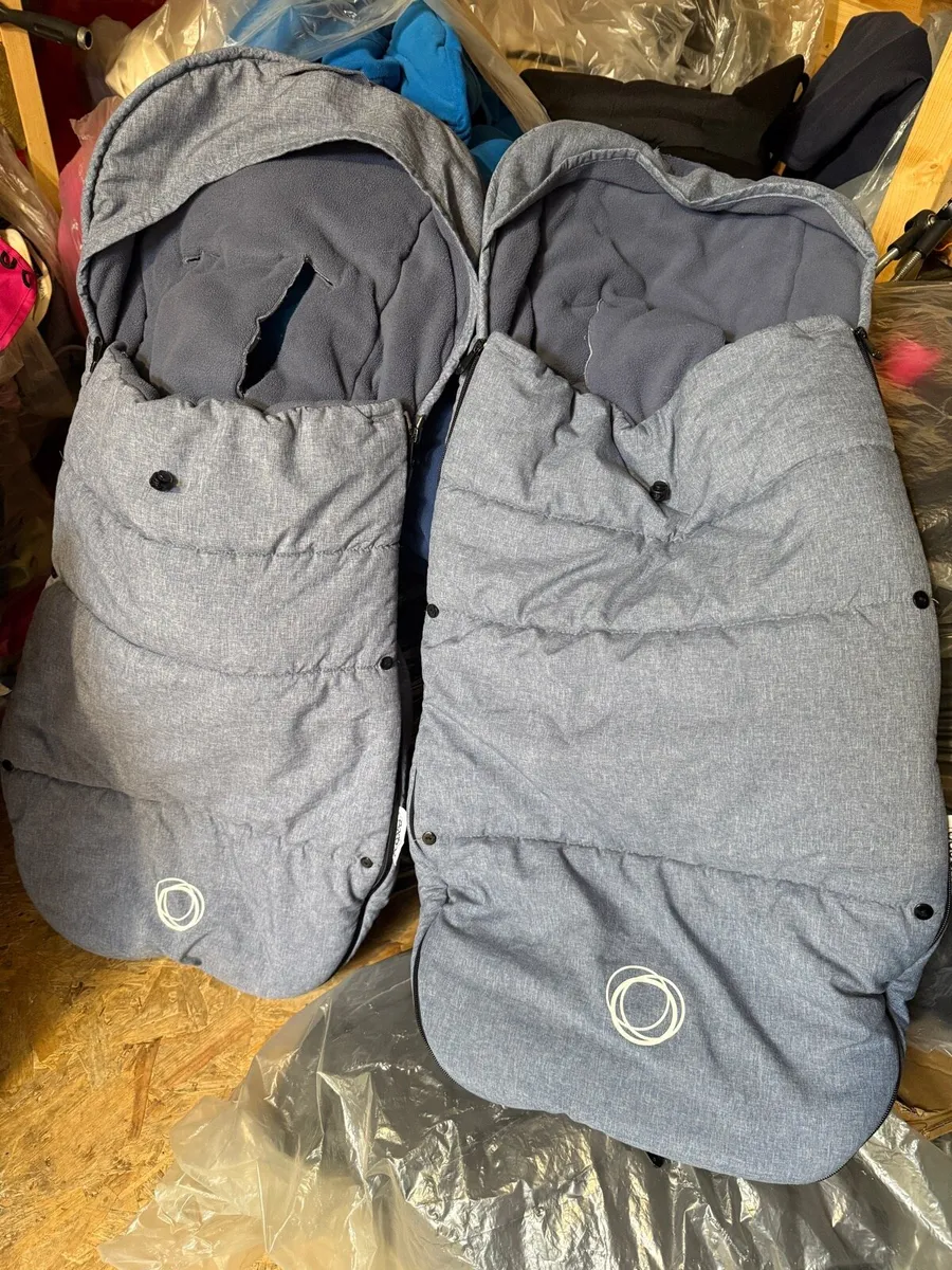 Bugaboo blue melange foot muffs in swords