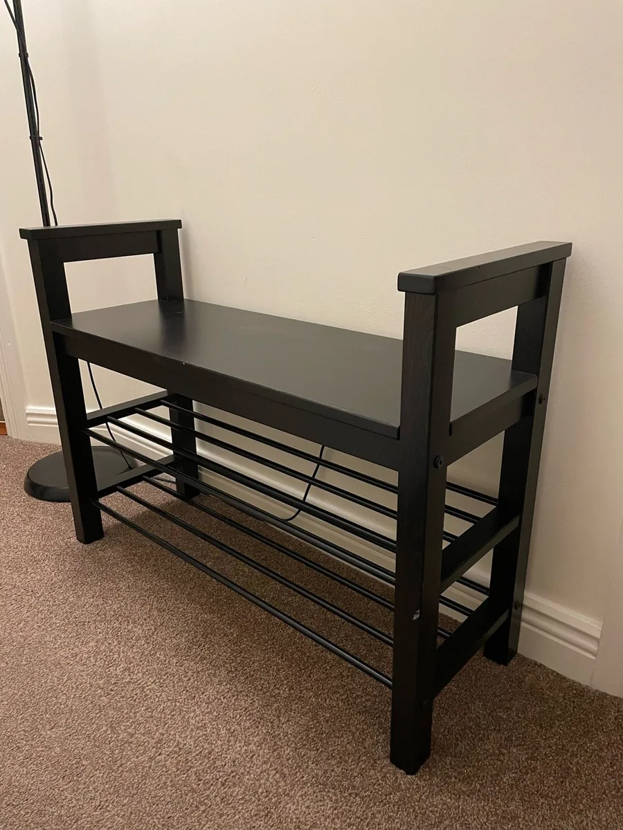 Black Wooden Shoe Rack with Shelf - Image 1