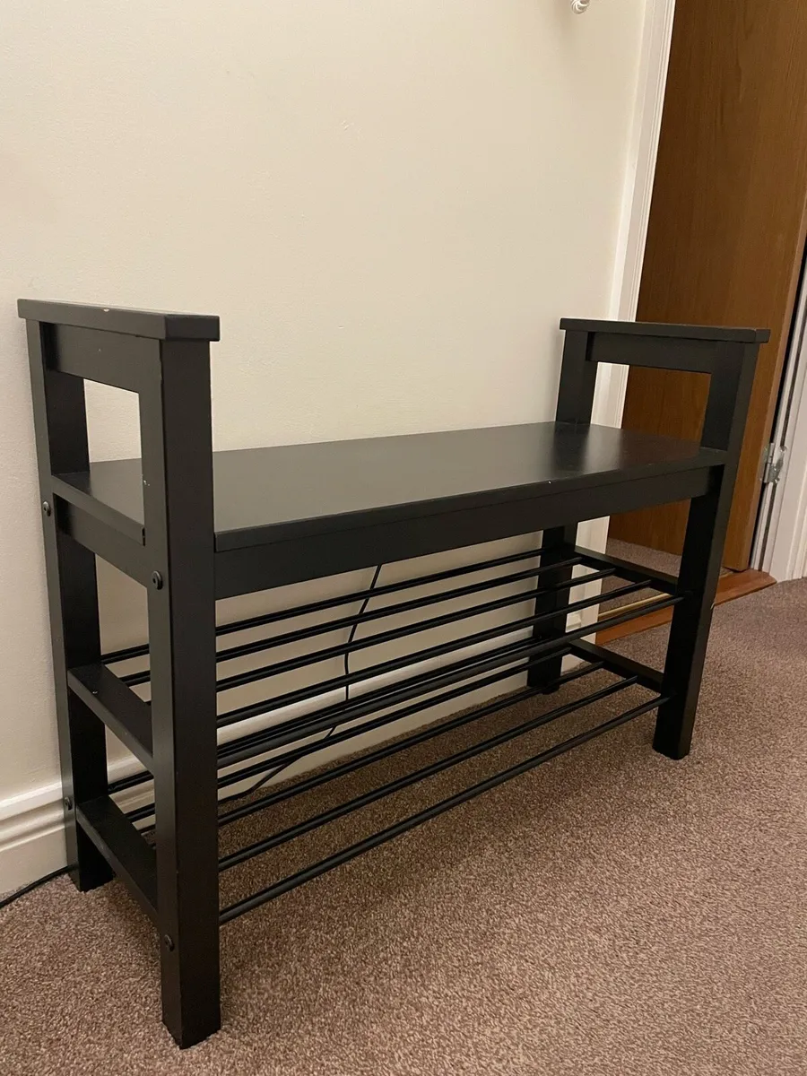 Black Wooden Shoe Rack with Shelf - Image 2