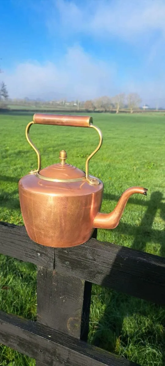 Old brass  and copper  kettle - Image 1