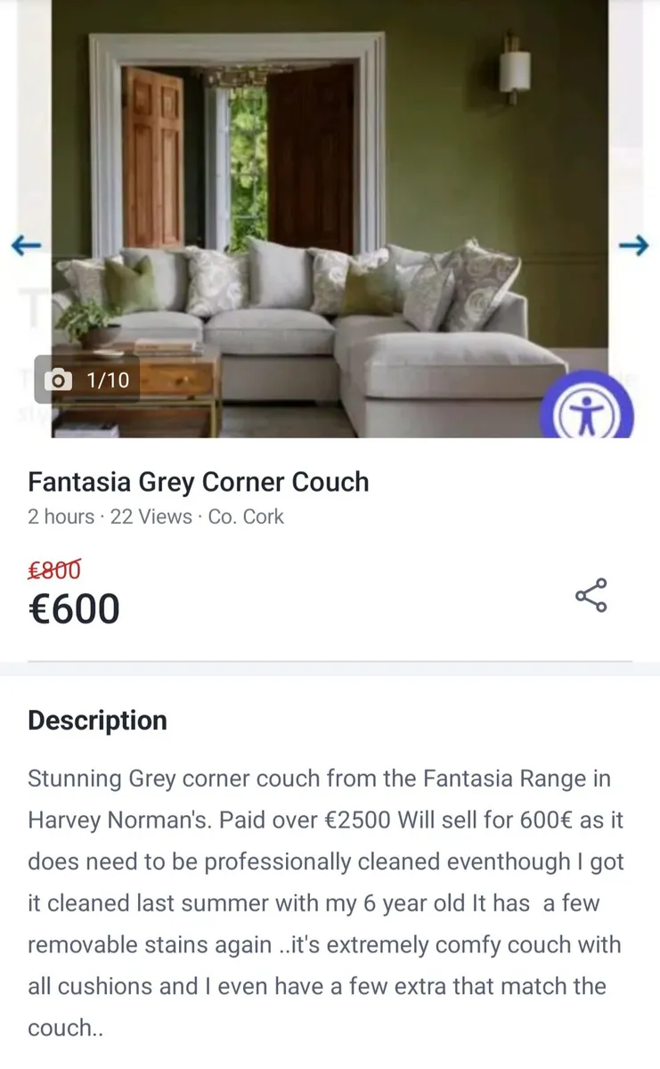 Fantasia Grey Corner Couch - Image 1