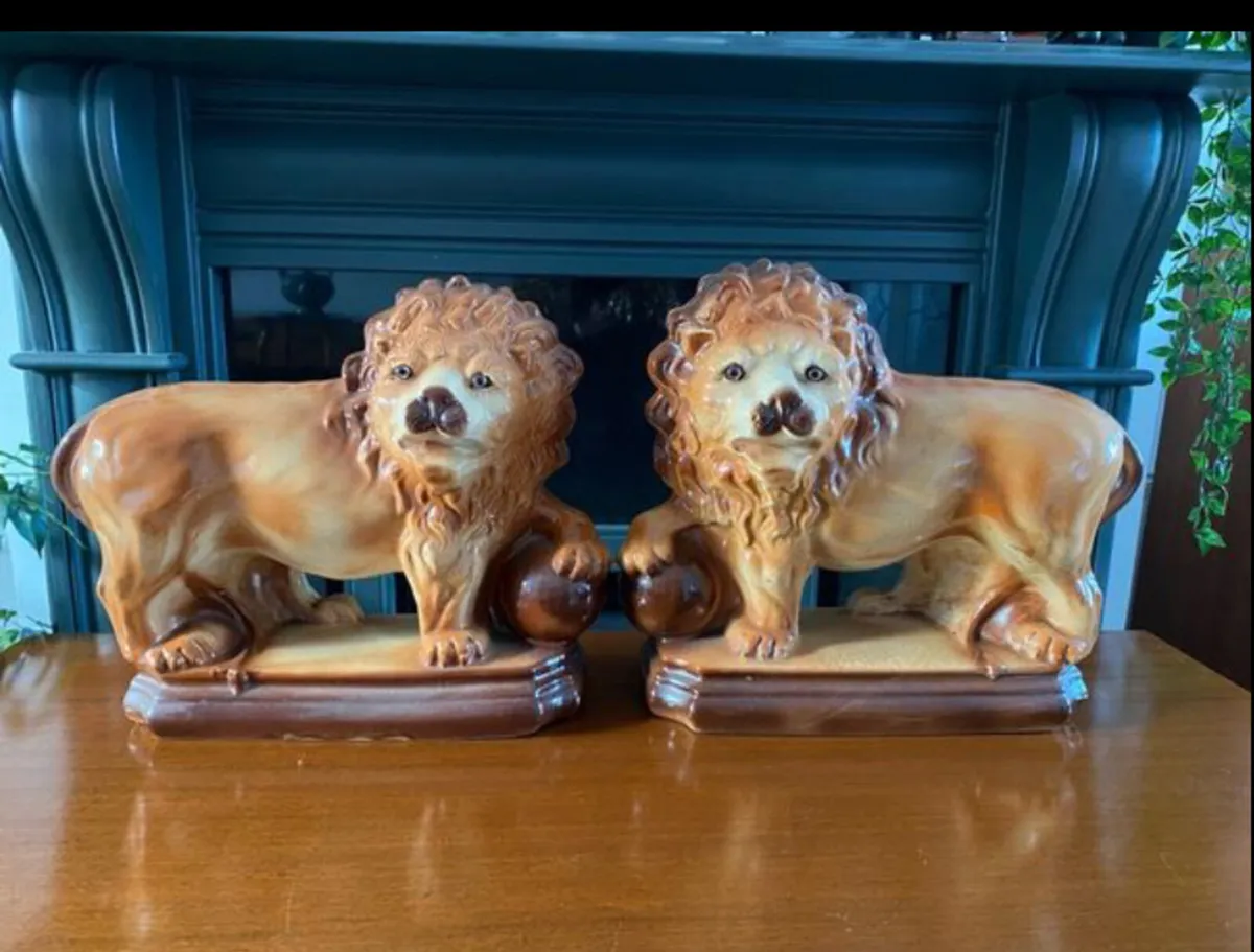Antique Pottery Lions - Image 1